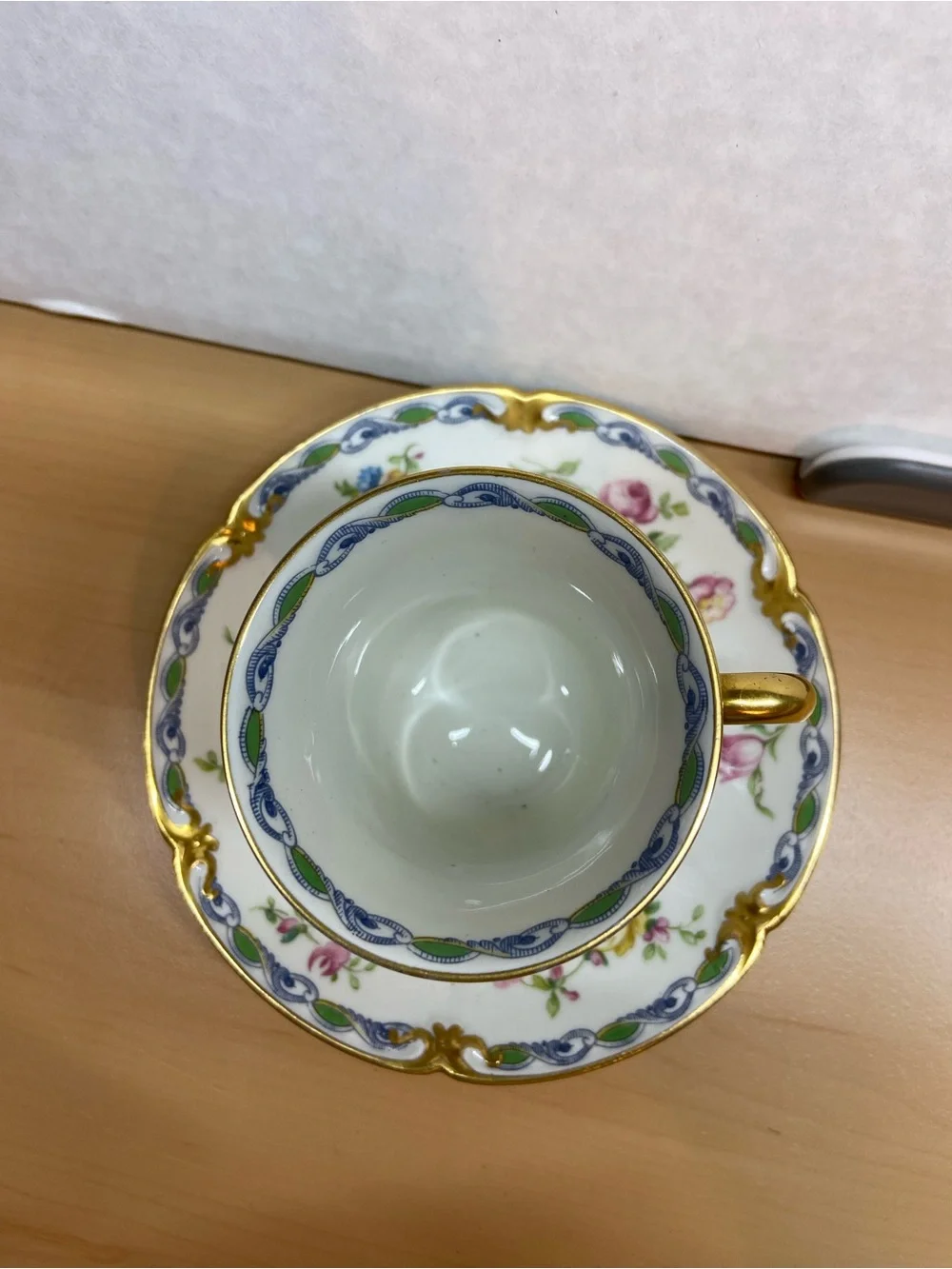 Vintage Porcelain Floral Demitasse Cup & Saucer - White with Gold Trim